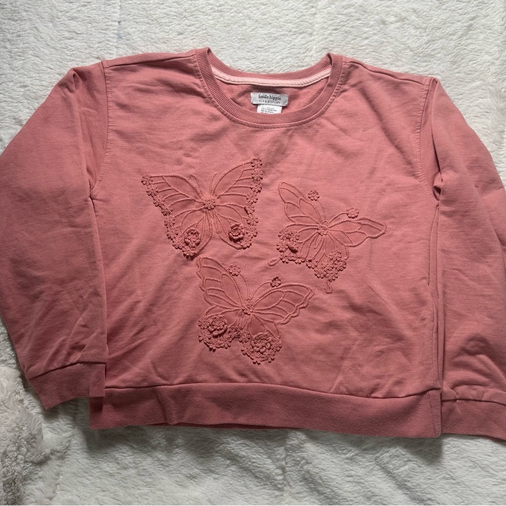 Haute Hippie Kids Style Rose Sweatshirt with Butterfly Embroidery Sz L (10/12)
